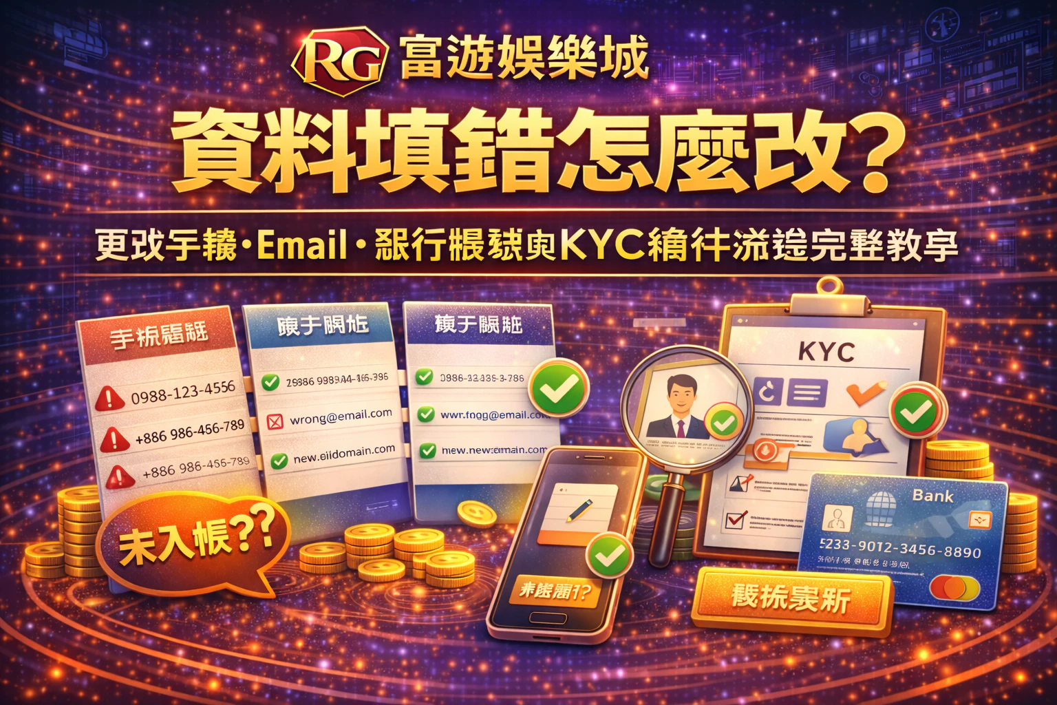 RG富遊娛樂城資料填錯怎麼改封面圖:更改手機、Email、銀行帳號與KYC補件流程完整教學