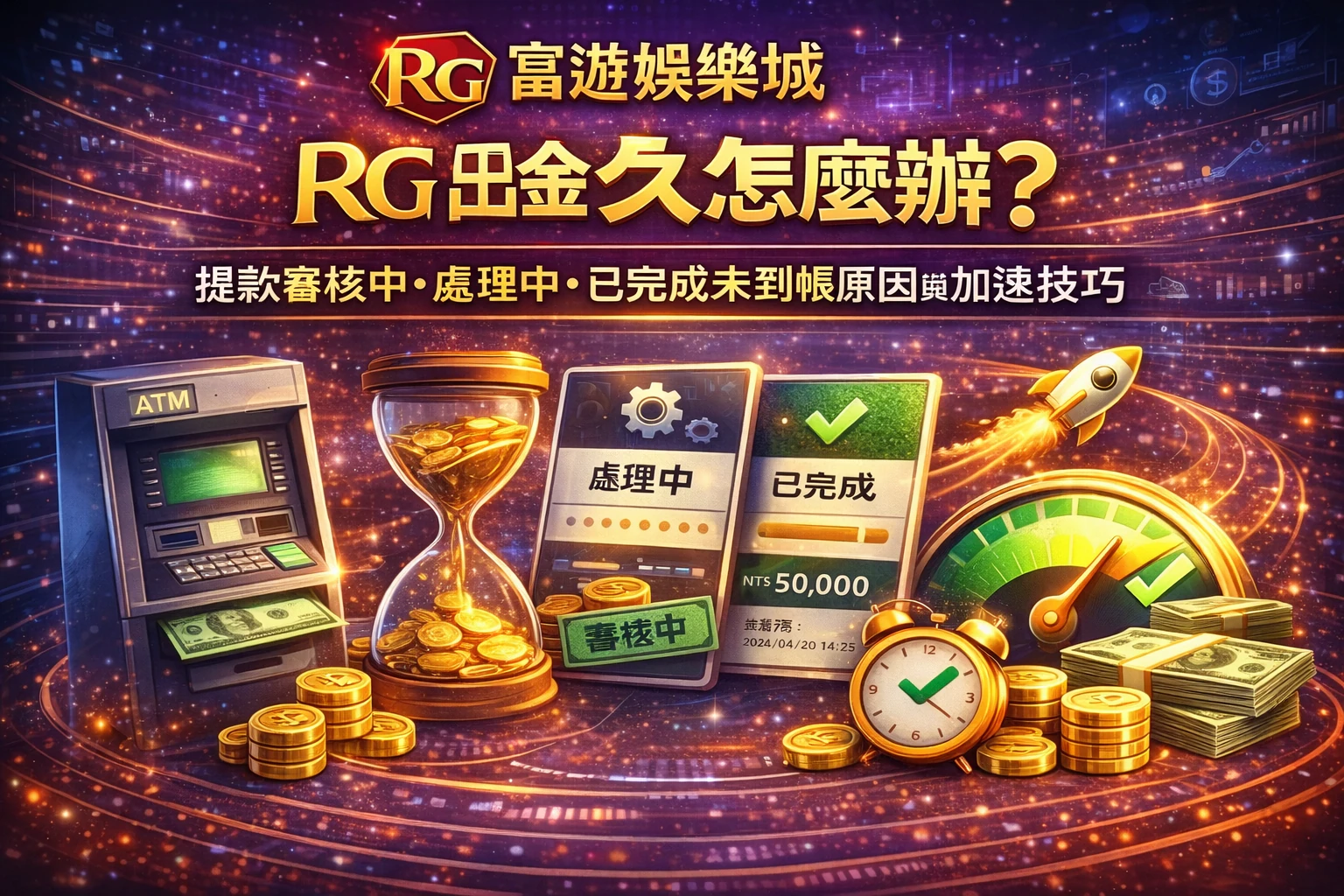 RG富遊娛樂城出金多久封面圖:提款審核中、處理中、已完成未到帳原因與加速技巧